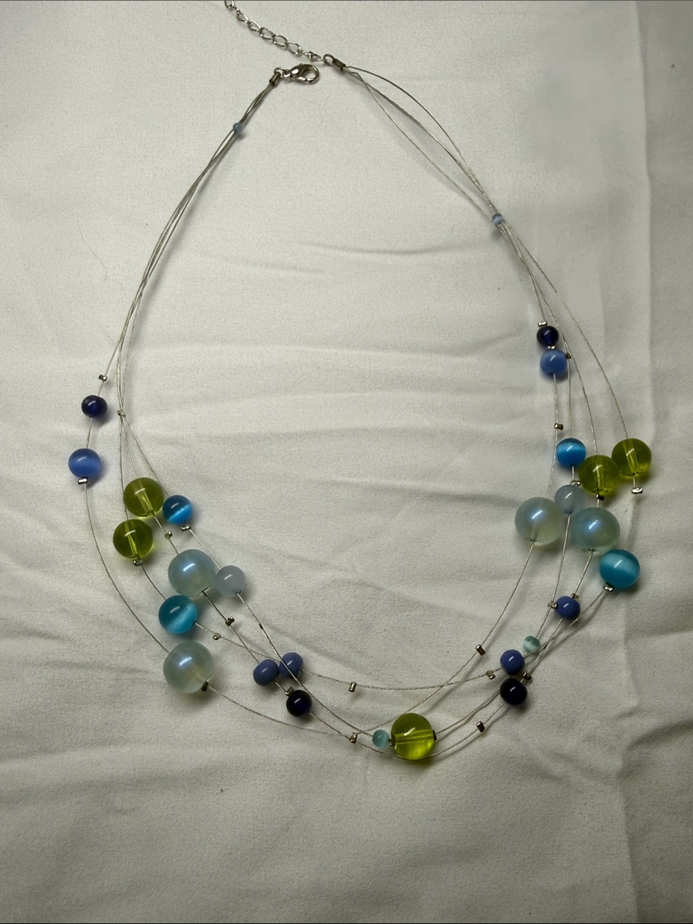 Multi-Strand Blue & Green Bead Necklace